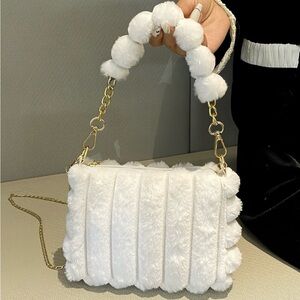 Plush Faux Fur Crossbody Bag with Gold Chain Strap